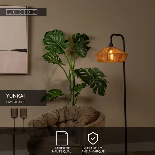 Lucide YUNKAI - Lampadaire - Ø 40 cm - 1xE27 - Naturel - USP
